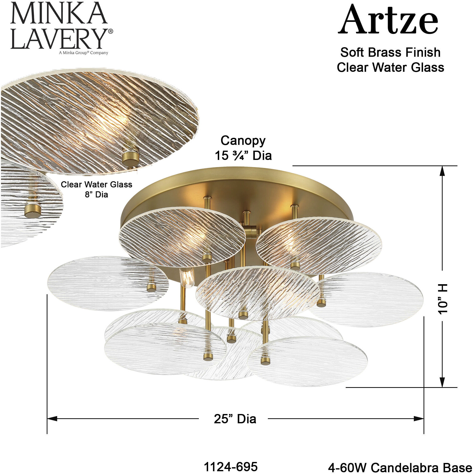 Artze 4 Light 25 inch Soft Brass Flush Mount Ceiling Light